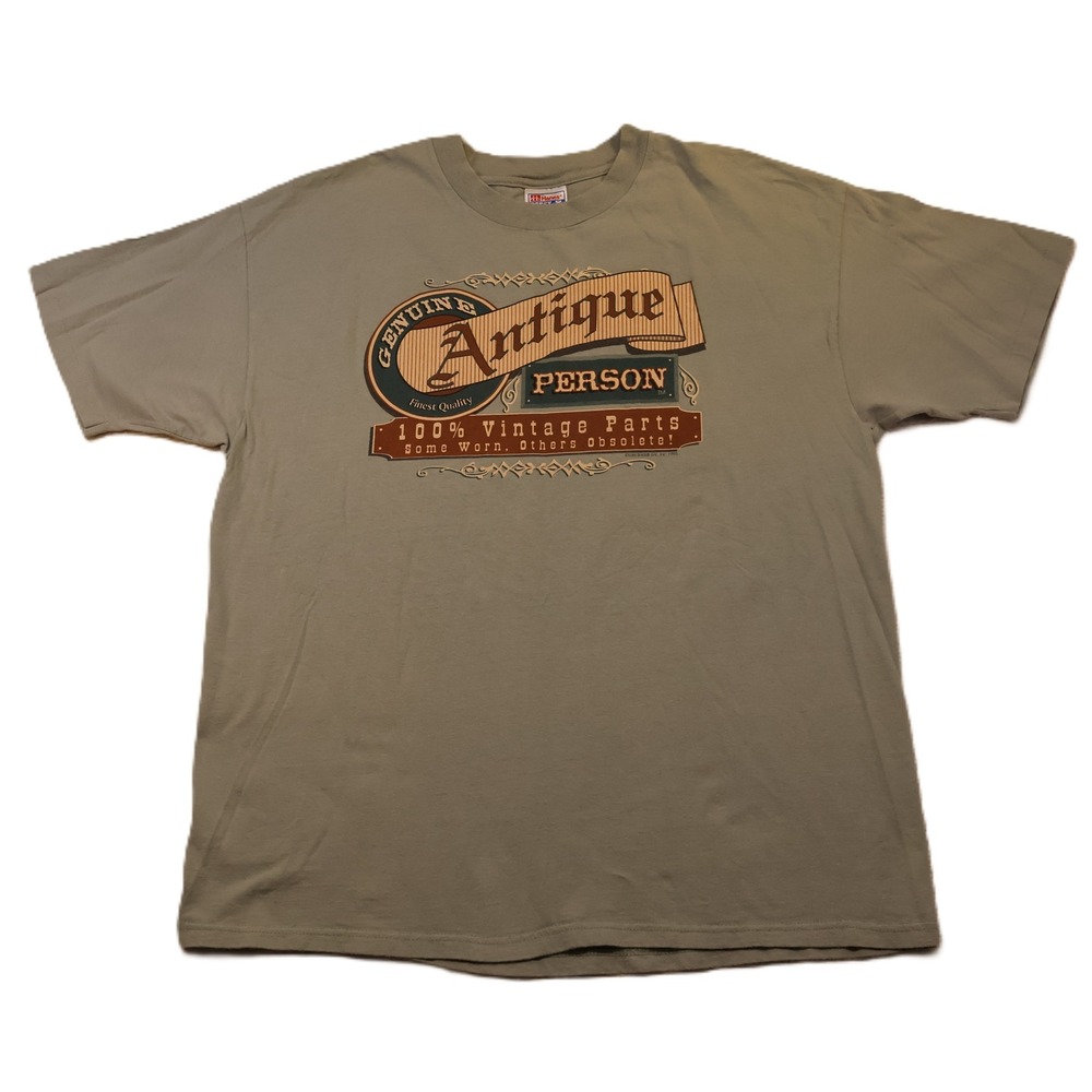 Hanes Mens XL T-Shirt Sage Green Genuine Antique Person Vintage 1995 USA Made
